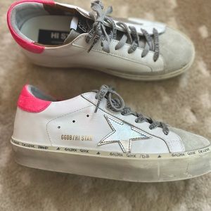 golden goose “hi star” pink and silver